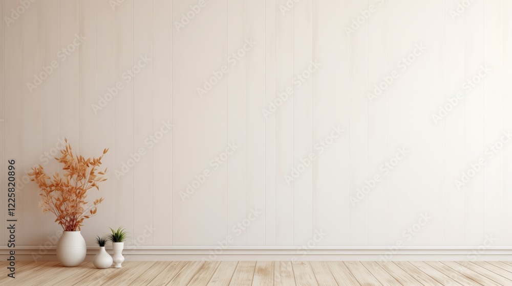 custom made wallpaper toronto digitalA white wall with a vase of flowers on it. The vase is on a wooden floor. AI generated.