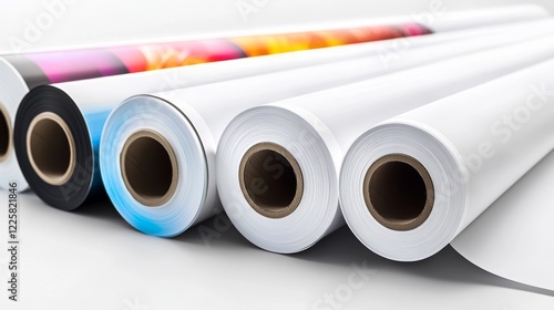 Various print media rolls for wide-format printers in white back