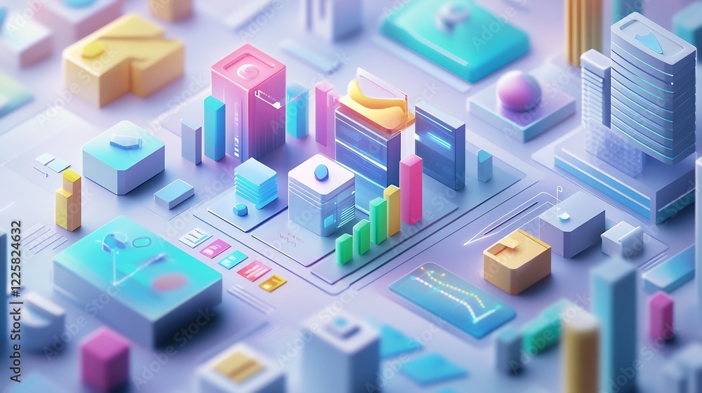Abstract Isometric Cityscape of Data and Technology Abstract Isometric Cityscape of Data and Technology