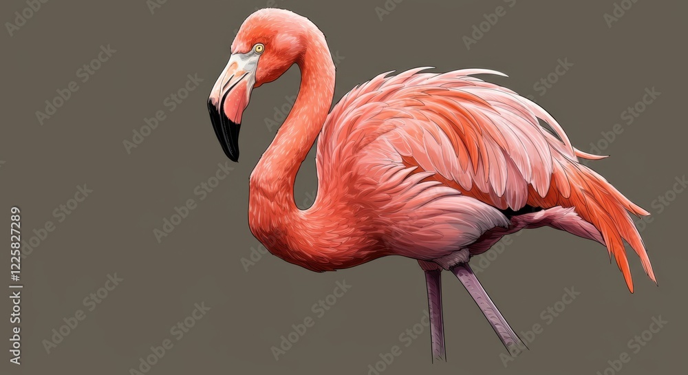 Elegant pink flamingo standing gracefully against a muted background Elegant pink flamingo standing gracefully against a muted background