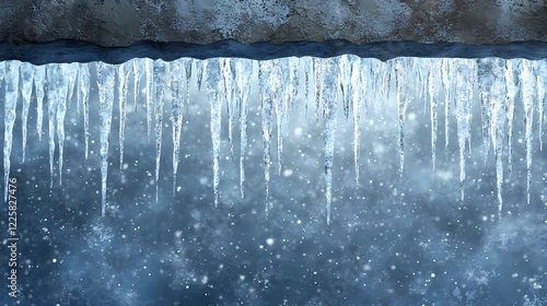 Frosted window with glimmering icicles hanging from the ledge against a wintery background icycles icy seasonal. Frosted Ridge. Illustration photo