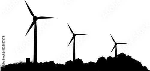 Vektor Silhouette - Windkraftanlagen in der Natur - regenerative Energie im Energiemix für Gesellschaft und Industrie