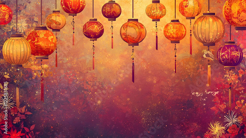 Golden Glow of the Lantern Festival: A Decorative Frame with Traditional Lanterns