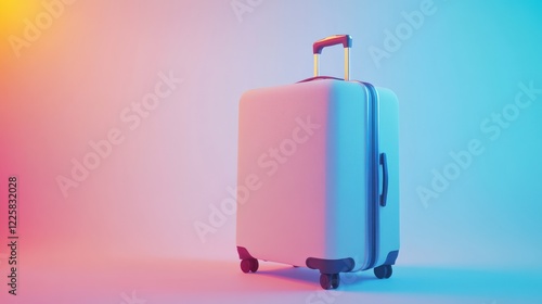 A stylish, modern suitcase on wheels against a vibrant gradient background, ideal for travel themes photo