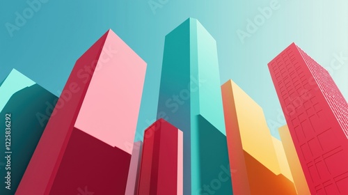 Wallpaper Mural A vibrant abstract representation of skyscrapers in various colors against a clear blue sky. Torontodigital.ca