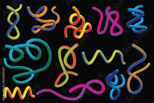 Abstract Colorful Wave Patterns with Squiggle Ribbon Designs for Creative Graphics