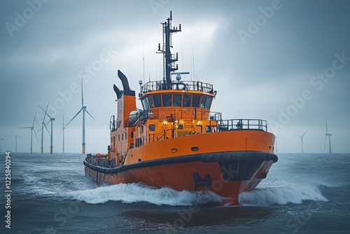 Offshore Supply Vessels Near Wind Farms in the Ocean Bringing Support and Maintenance for Renewable Energy Generation
