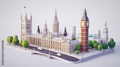 Low Poly London Skyline: Big Ben, Houses of Parliament, and Iconic Landmarks