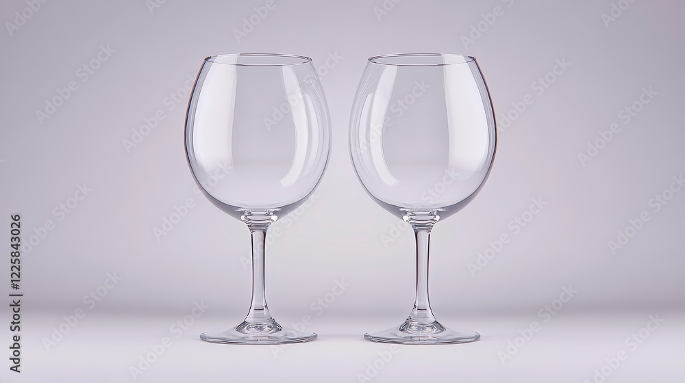 Elegant Pair of Empty Crystal Wine Glasses on Gray Background Elegant Pair of Empty Crystal Wine Glasses on Gray Background