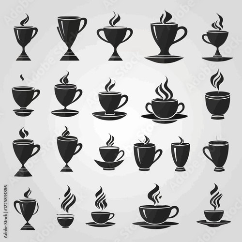 Coffee cup icon set. Coffee tea collection. Hot drink icon. Disposable cup. A steamy cup of coffee. Flat style. Vector Illustration. Vector Graphic.