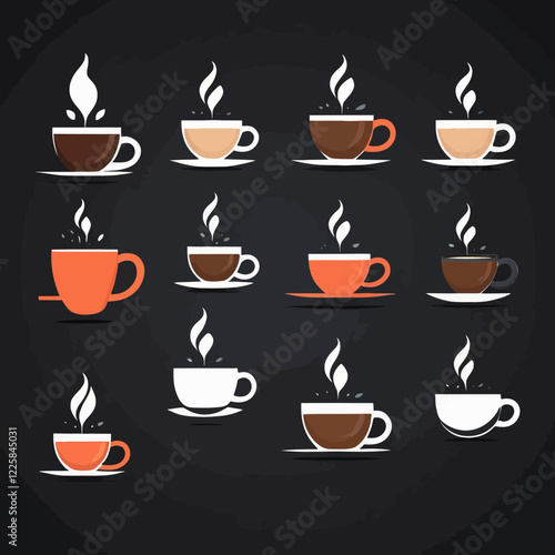 Coffee cup icon set. Coffee tea collection. Hot drink icon. Disposable cup. A steamy cup of coffee. Flat style. Vector Illustration. Vector Graphic.