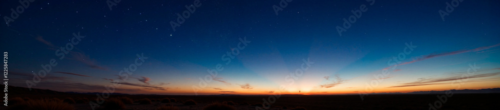 Three stars shining in dusk desert landscape, cosmic wonder Three stars shining in dusk desert landscape, cosmic wonder