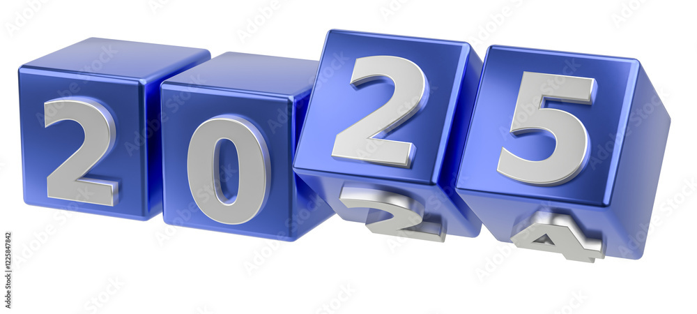 New year holiday concept. Cubes with number 2025 replace 2024. Abstract illustration isolated New year holiday concept. Cubes with number 2025 replace 2024. Abstract illustration isolated