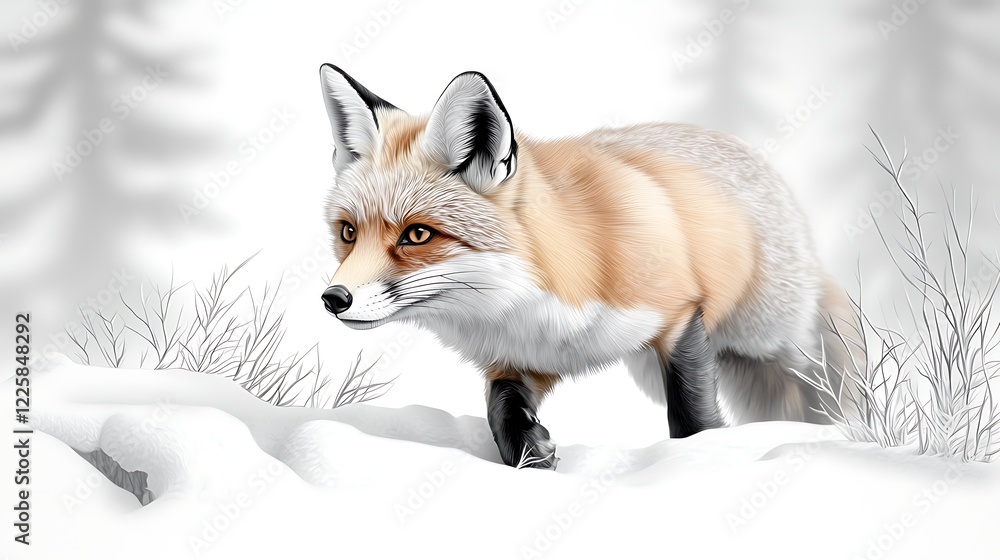 Red Fox In Snowy Winter Forest Red Fox In Snowy Winter Forest