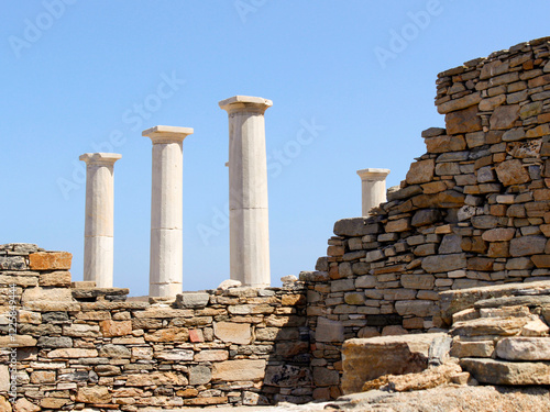 Greek Marble Columns and Brick Ruins