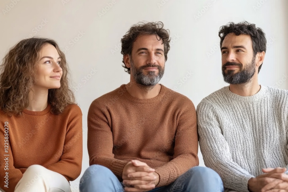 Obraz premium group of men and women in group psychotherapy. work on relationships and mental health, supervision. team, brainstorming