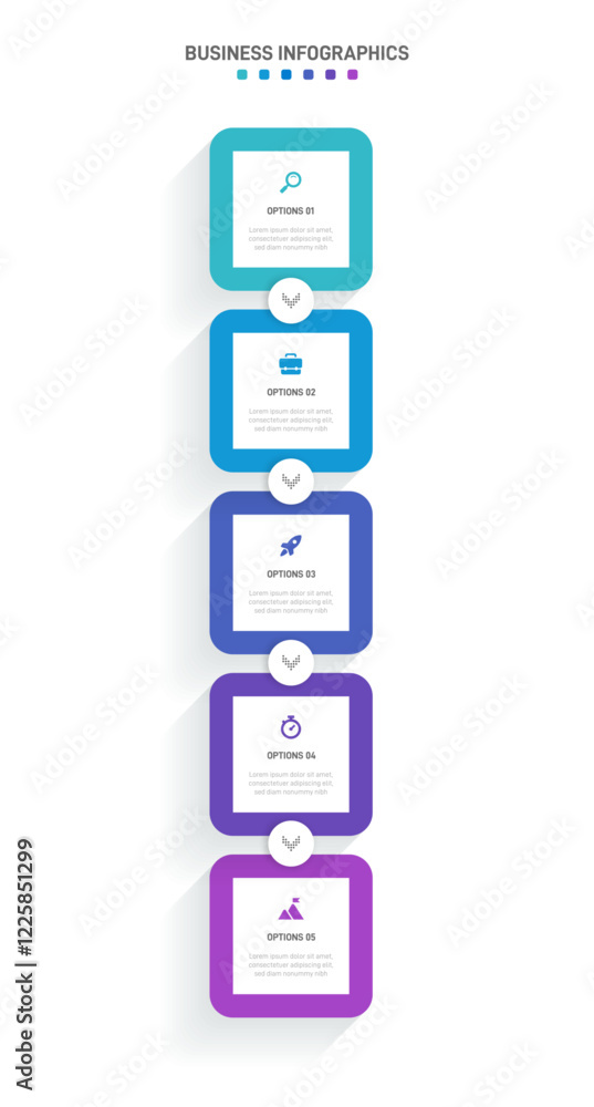 Vertical progress bar featuring 5 arrow-shaped elements, symbolizing the five stages of business strategy and progression. Clean timeline infographic design template. Vector for mobile presentation. Vertical progress bar featuring 5 arrow-shaped elements, symbolizing the five stages of business strategy and progression. Clean timeline infographic design template. Vector for mobile presentation.