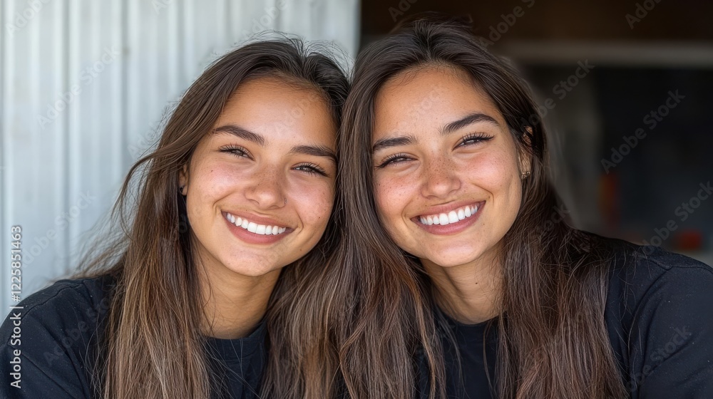 Two best friends share a joyful moment, smiling widely against a garden backdrop, encapsulating the warmth and bond of friendship. Two best friends share a joyful moment, smiling widely against a garden backdrop, encapsulating the warmth and bond of friendship.