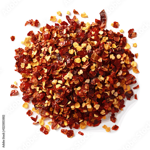 Dried Red Chilli Pepper Flakes with Seeds Isolated on a white background dynamic seasoning splatter. Vector illustration