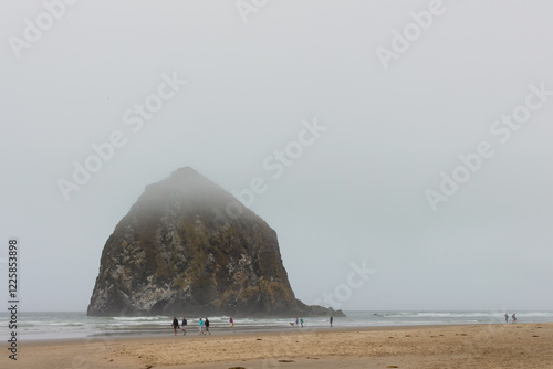 Fog over haystack rock on the Oregon Coast