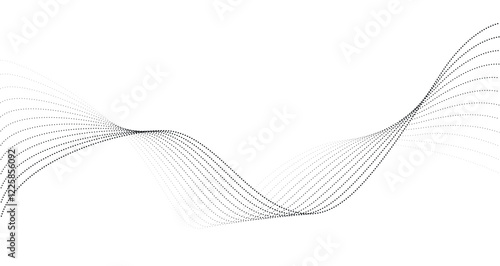 Futuristic geometric shapes of dotted halftone blend wave lines in abstract composition. Vector illustration. Modern design for digital art, web banners.