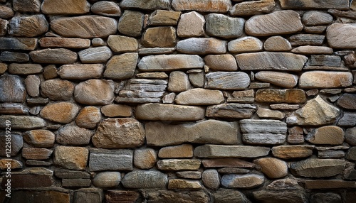 Striking MedievalInspired Stone Masonry Wall Majestic Rock Textures Echo Ancient Architecture amidst a Natural Backdrop, Perfect for Historical Art, Interior Design, or Architectural Projects. photo