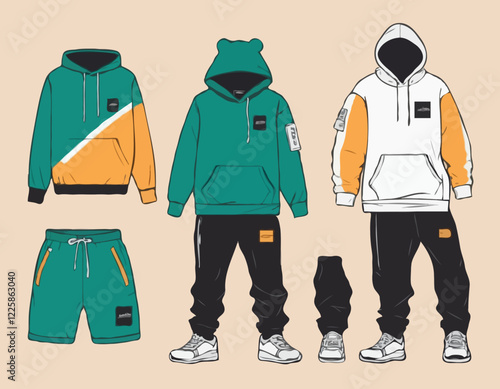 Set of Clothing Mockup Template - Apparel Vector Mockups Bundle Streetwear Tech Pack Template Streetwear Mockups Clothing Brand Fashion Techpack