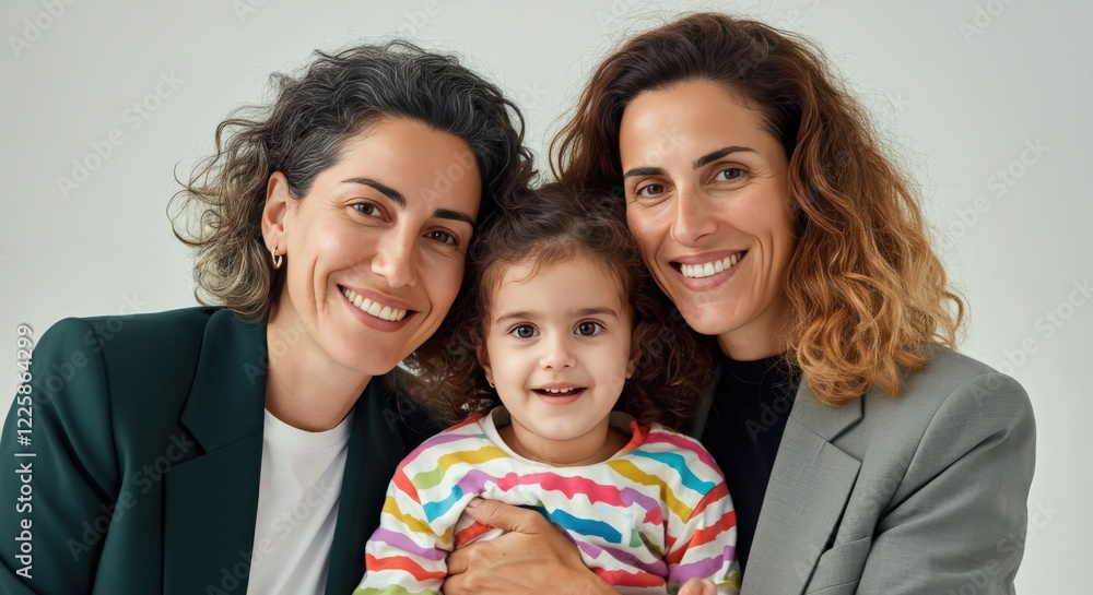Loving family portrait two caucasian women with child showcasing diversity and warmth Loving family portrait two caucasian women with child showcasing diversity and warmth