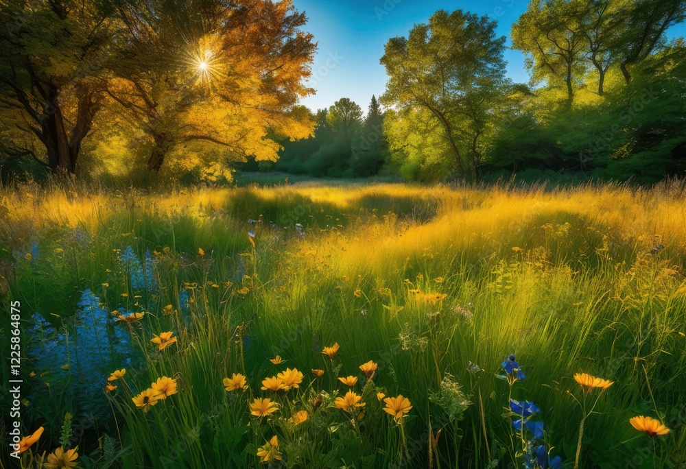 Fototapeta premium vivid transformation nature through seasonal changes showcasing colorful lush dynamic elements natural setting, autumn, fall, landscape, leaf, blossom