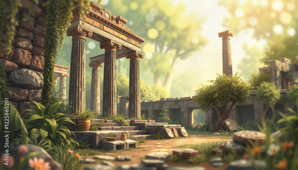 custom made wallpaper toronto digitalAncient Greek ruins with columns in lush garden