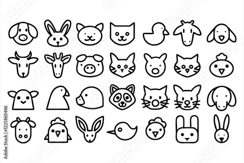 set of  outline icons related to domesticated an 