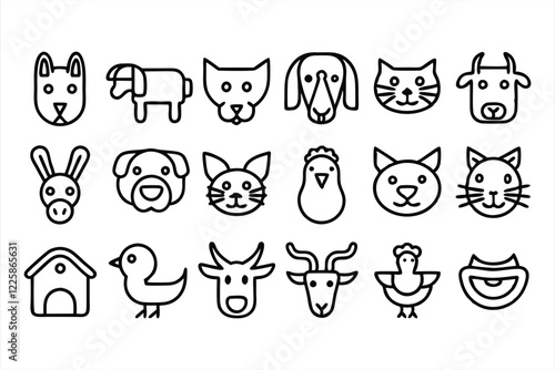 set of  outline icons related to domesticated an 