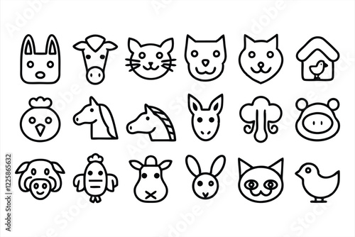 set of  outline icons related to domesticated an 