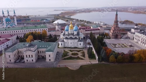 Drone side flight along the Kazan Kremlin, Kazan, Russia