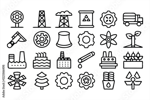 set of  outline icons related to factory  plants 