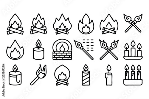 set of  outline icons related to fire protection 