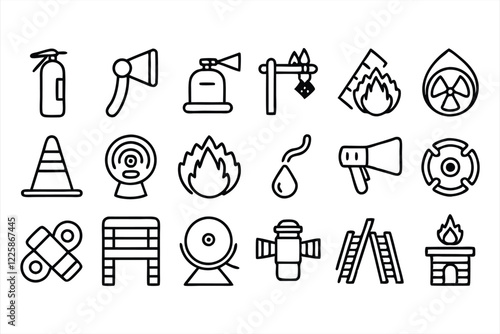 set of  outline icons related to fire protection 