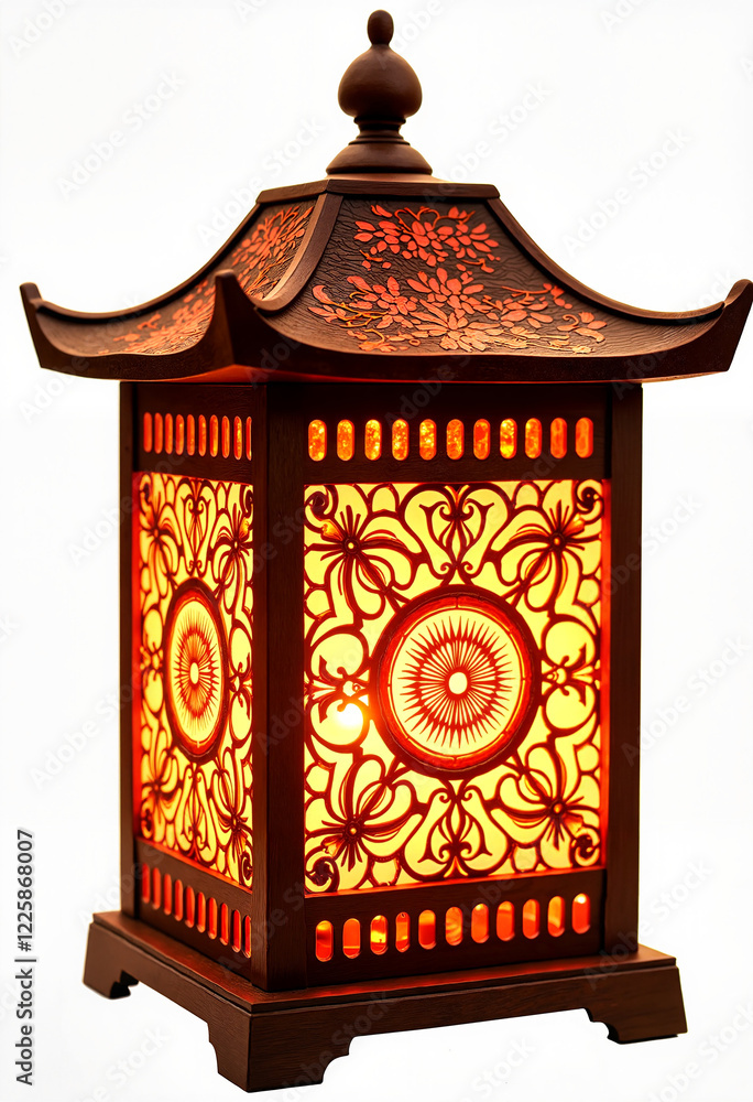 Ornate Asian-style lantern with intricate floral design Ornate Asian-style lantern with intricate floral design