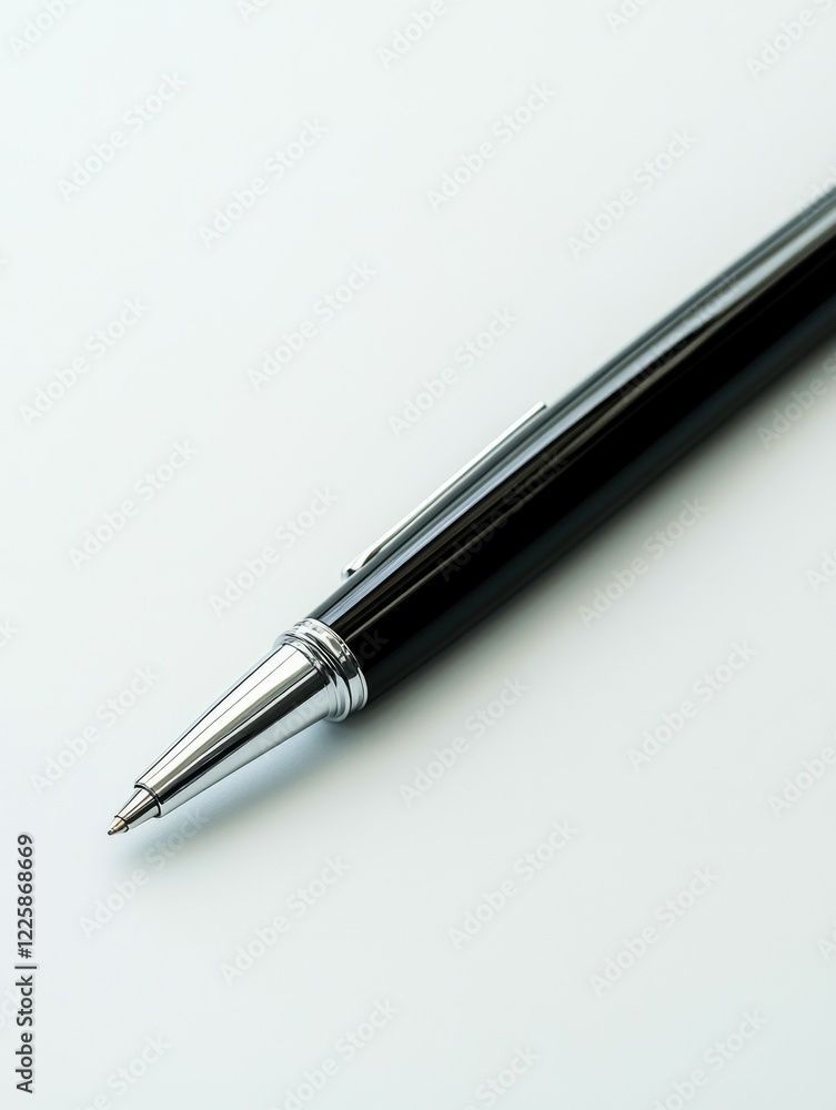 Elegant Fountain Pen with a Transparent Cap on a White Surface Elegant Fountain Pen with a Transparent Cap on a White Surface
