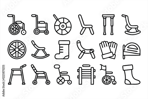 set of outline icons related to mobility aid  