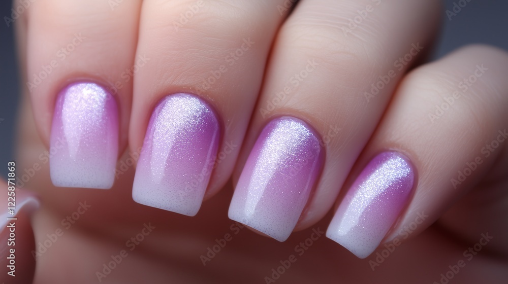 Pastel gradient nails from light pink to lavender. Pastel gradient nails from light pink to lavender.