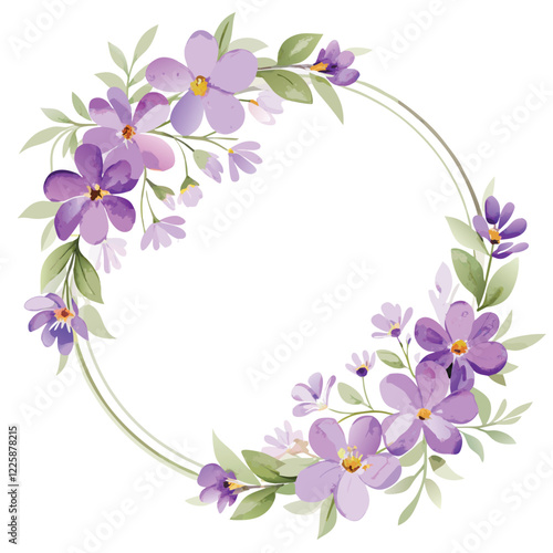 Classic circle watercolor purple flower wreath frame invitation card