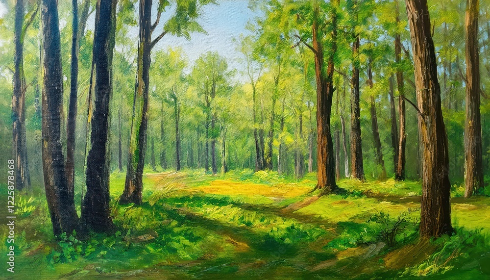 Vibrant Sunlit Green Deciduous Forest Scene, Capturing the Essence of a Summers Day in Natures Glory Vibrant Sunlit Green Deciduous Forest Scene, Capturing the Essence of a Summers Day in Natures Glory