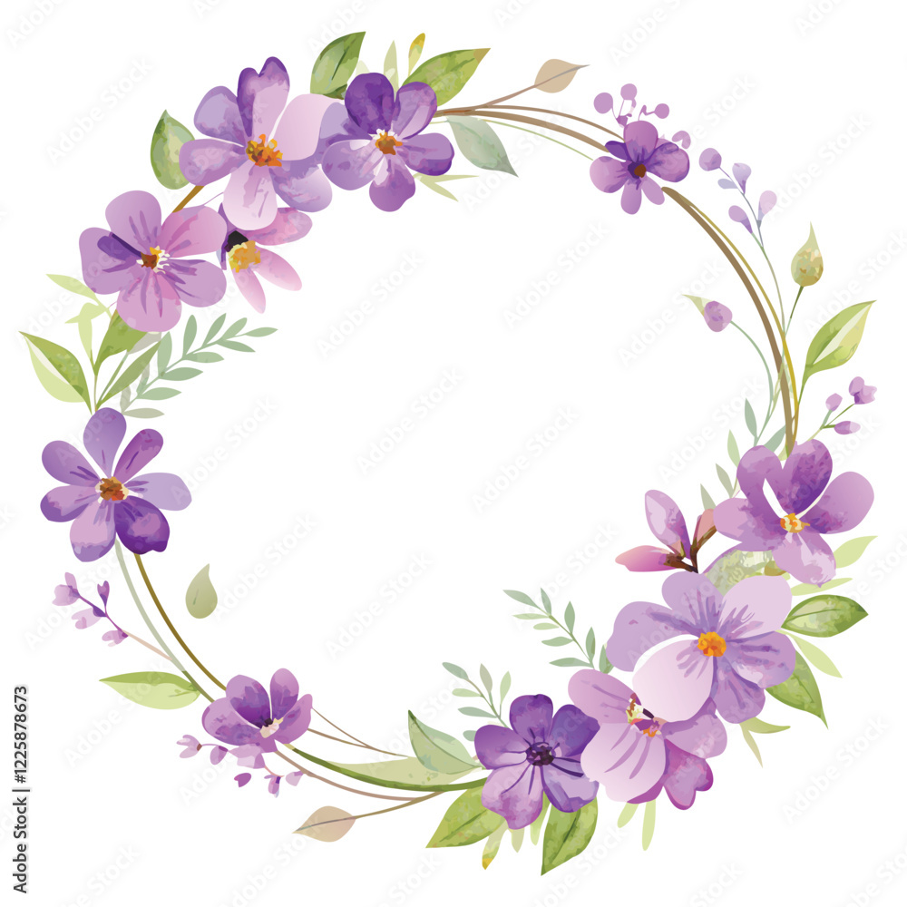 Classic circle watercolor purple flower wreath frame invitation card Classic circle watercolor purple flower wreath frame invitation card