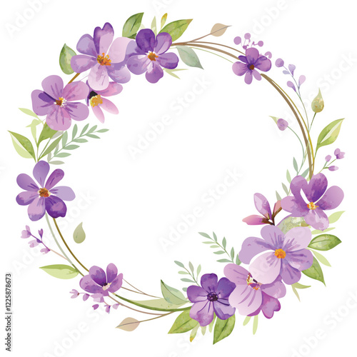 Classic circle watercolor purple flower wreath frame invitation card