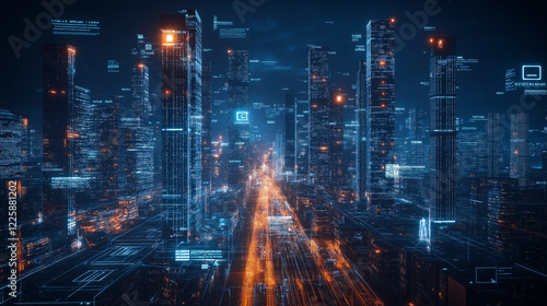 Wallpaper Mural A futuristic city with digital neon lights Torontodigital.ca