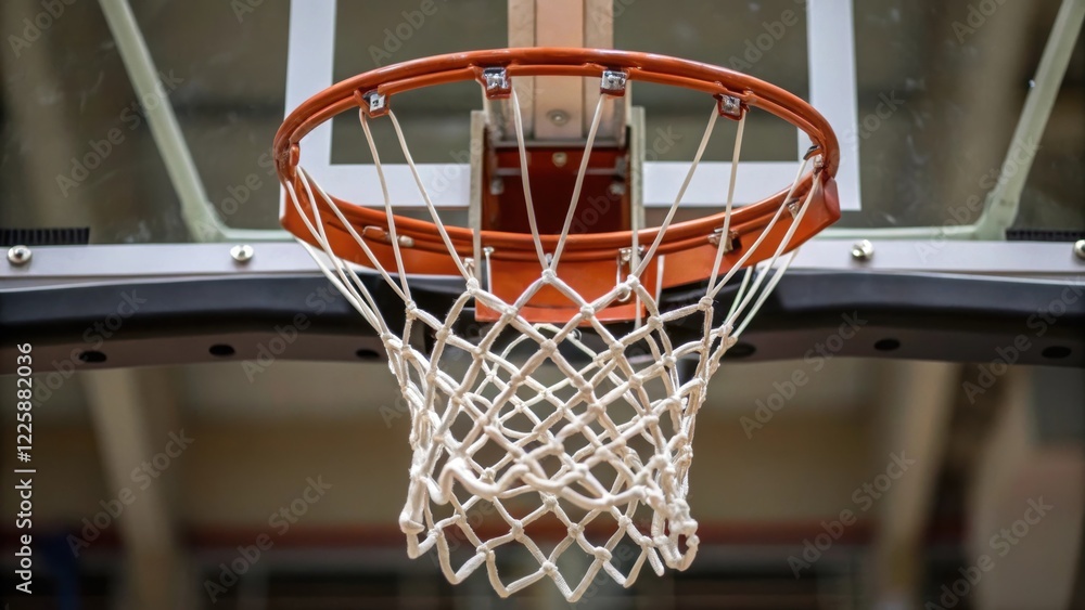 A closeup of a basketball hoop being tightened and adjusted capturing the intricate details of the net and backboard emphasizing functionality. A closeup of a basketball hoop being tightened and adjusted capturing the intricate details of the net and backboard emphasizing functionality.