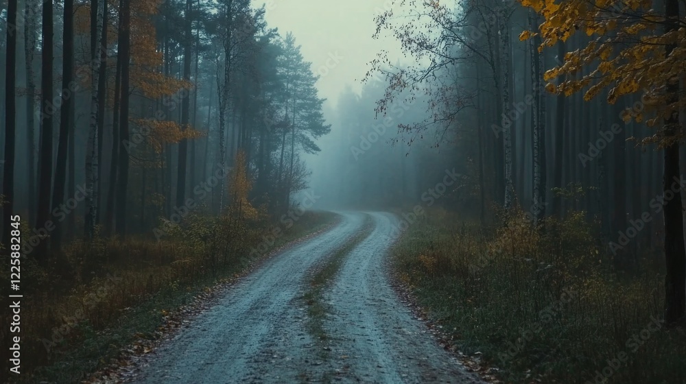 Obraz premium Mysterious Forest Path in Fog