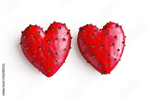 Two red opuntia one halved on a white background Clipping path Complete depth of field photo