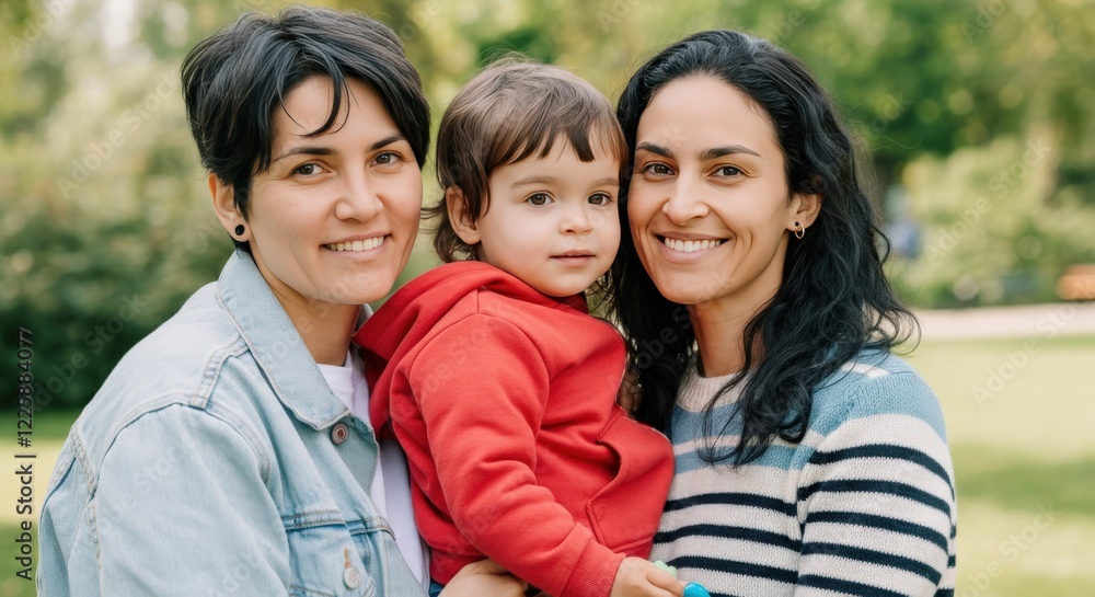 Diverse happy family in park setting embracing parenthood and connection Diverse happy family in park setting embracing parenthood and connection